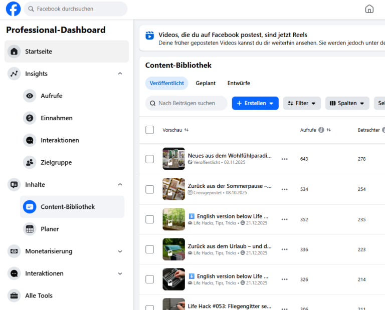 Contentplanung in Meta Business Suite