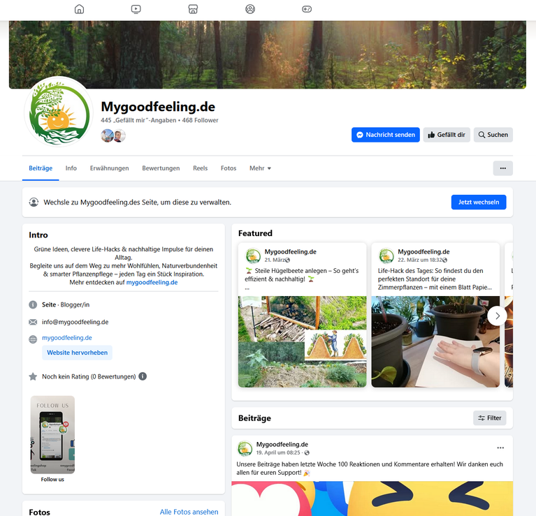 Facebook Auftritt von Mygoodfeeling.de
