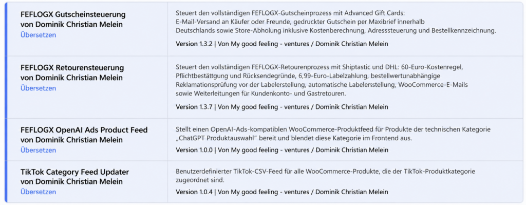 Eigene WooCommerce Erweiterungen für FEFLOGX